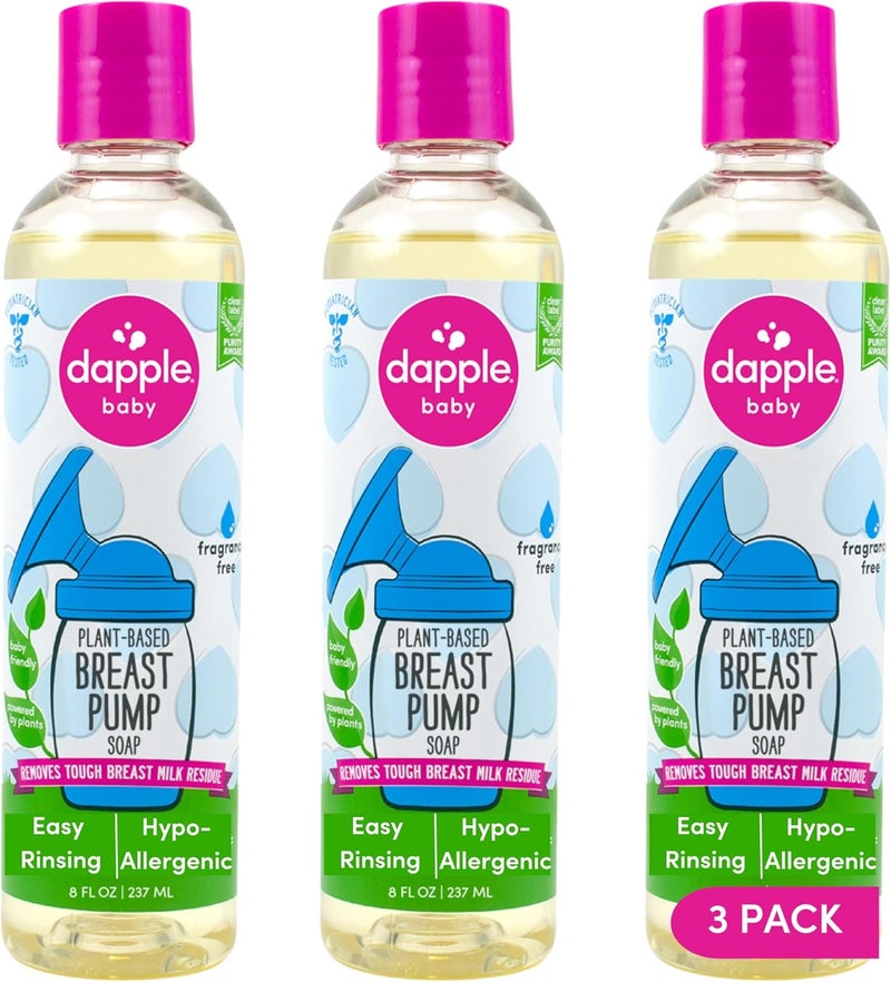 dapple Breast Pump Soap, Fragrance Free, Plant Powered, Hypoallergenic, Easy Rinse Formula, Removes Milk Residue, 8 fl oz, 3 Count - Image 1